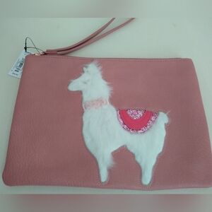 Lauren Conrad Wristlet White Llama Purse Pink